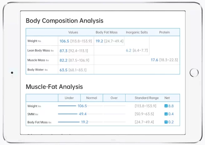 Measurement chart: "Body circumference and composition metrics"